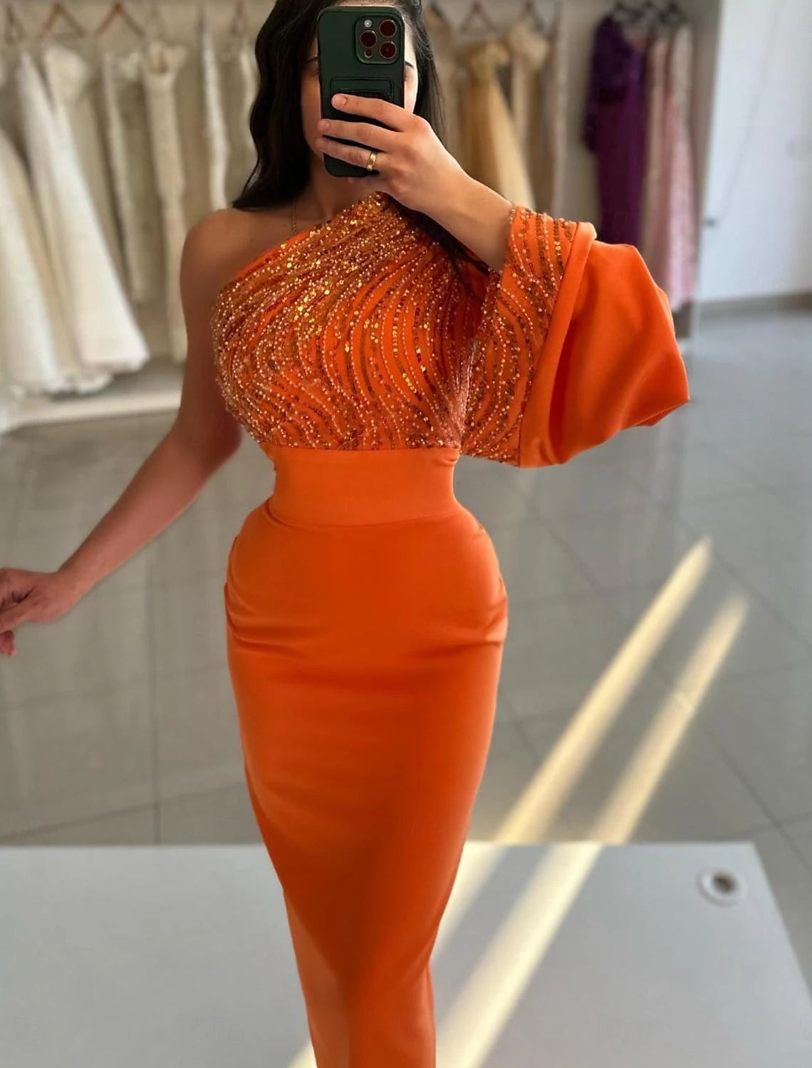 Sheath / Column Evening Gown Elegant Dress Formal Prom Floor Length Long Sleeve One Shoulder Satin