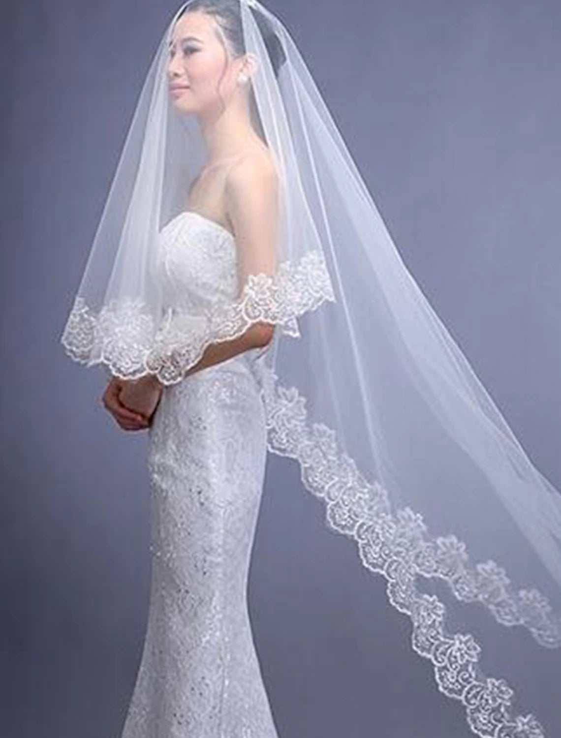 One-tier Classic Style / Lace Wedding Veil Chapel Veils