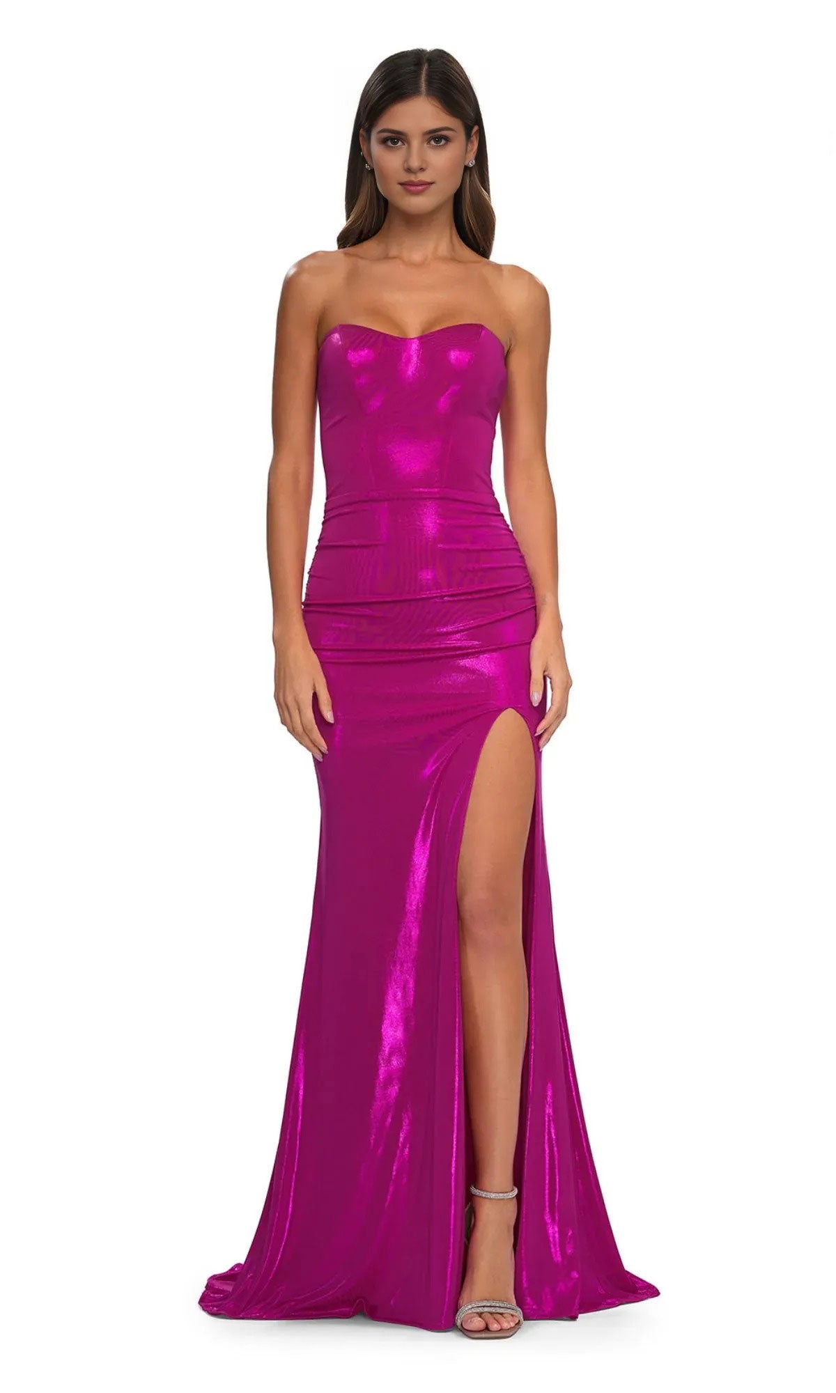 Vestido elegante Weitese sin tirantes, vestido de fiesta con hombros descubiertos, sin mangas, con cola larga y cola de cepillo. 