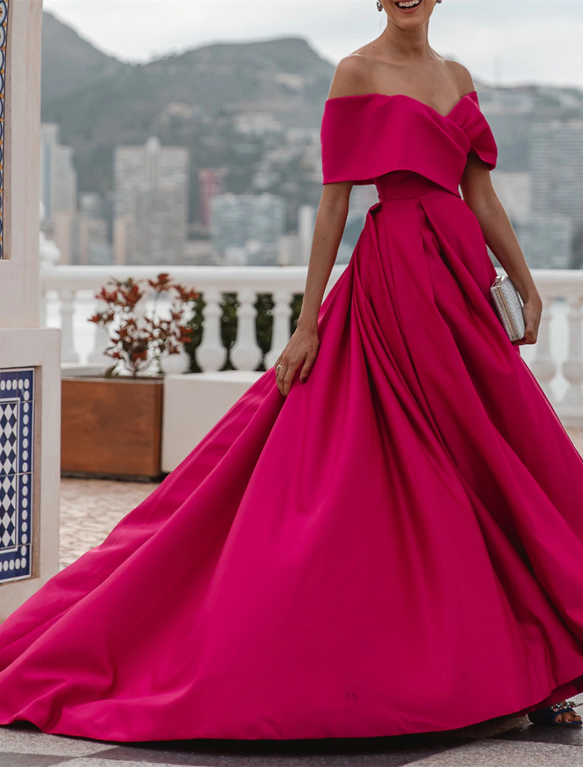 A-Line Evening Gown Party Dress Celebrity Style Dress Formal Wedding Court Train Sleeveless Off Shoulder Bridesmaid Dress Satin
