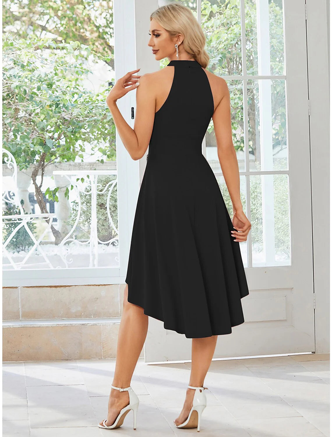 A-Line Wedding Guest Dresses Casual Dress Party Wear Asymmetrical Sleeveless Halter Stretch Fabric
