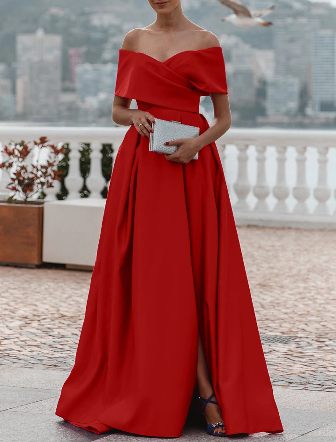 A-Line Evening Gown Party Dress Celebrity Style Dress Formal Wedding Court Train Sleeveless Off Shoulder Bridesmaid Dress Satin