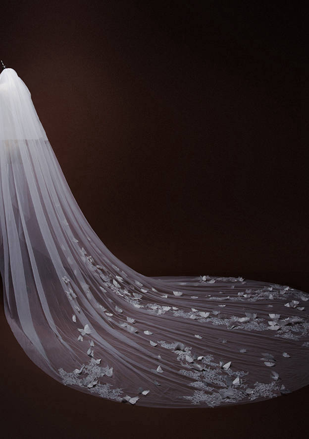 Two-tier Cathedral Bridal Veils With Lace Bowknot