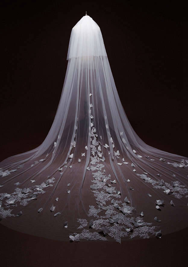 Two-tier Cathedral Bridal Veils With Lace Bowknot