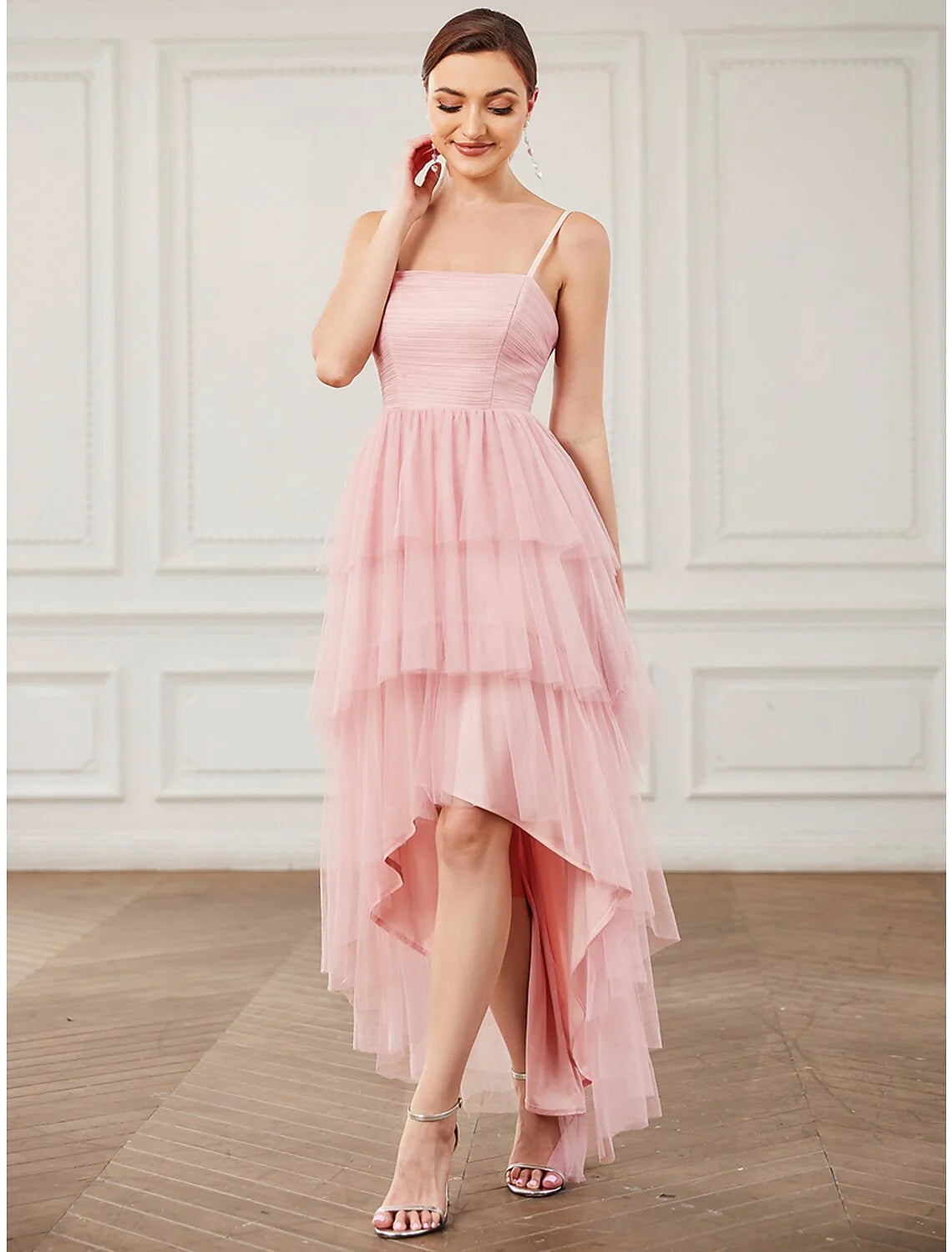 A-Line Party Dresses Vintage Dress Prom Knee Length Sleeveless Spaghetti Strap Tulle