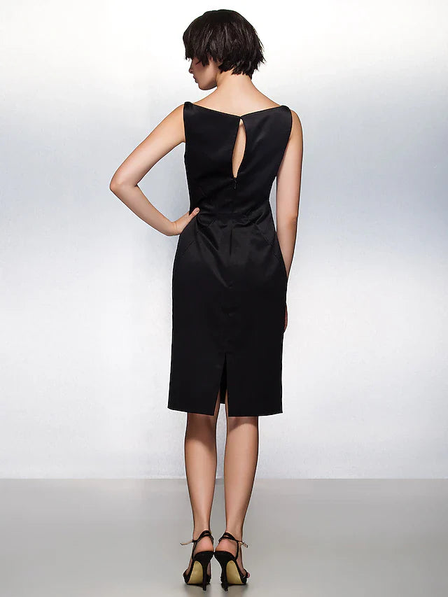 Sheath / Column Party Dress Wedding Guest Knee Length Sleeveless Bateau Neck Satin