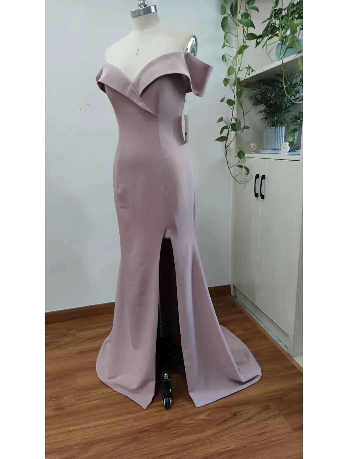 Evening Gown Sexy Dress Wedding Guest Prom Floor Length Short Sleeve Sweetheart Stretch Chiffon with Slit Pure Color