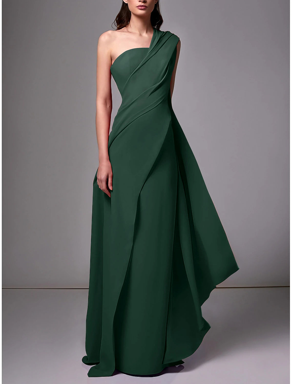Sheath Evening Gown Red Green Dress Elegant Dress Formal Sweep / Brush Train Sleeveless One Shoulder Stretch Chiffon