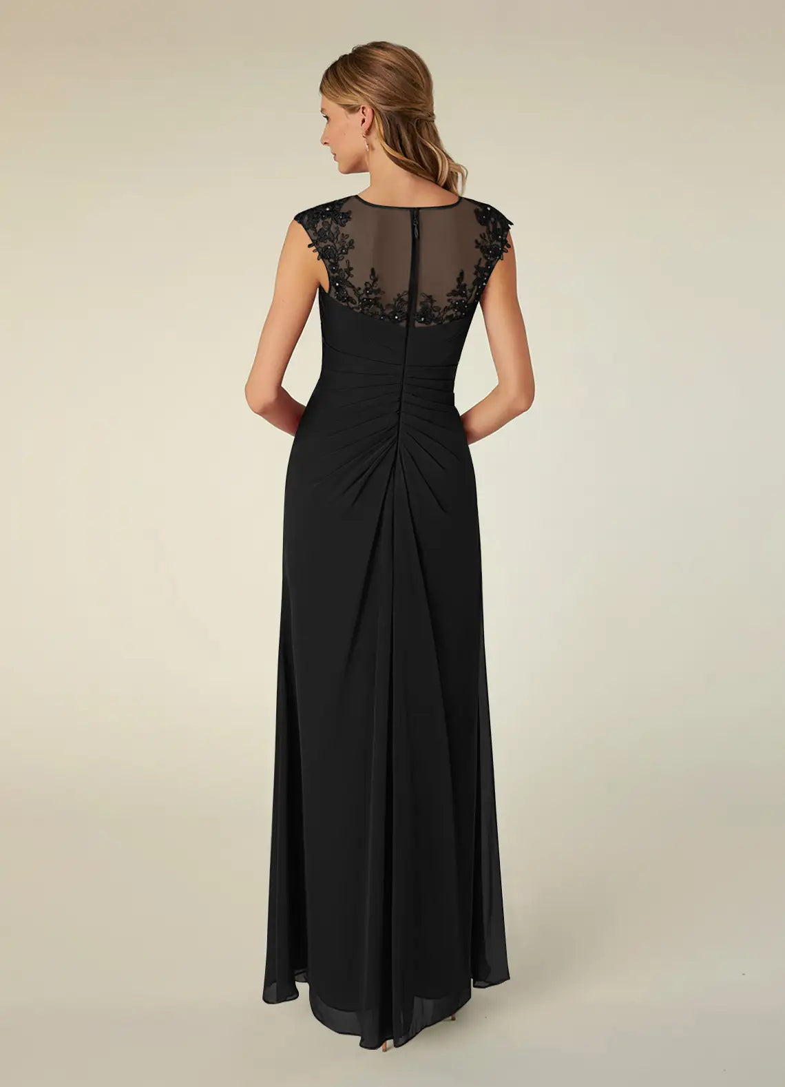 Weitese Dress Black A-Line Scoop Neck Sequins Chiffon Mother of the Groom Dresses Elegant Illusion Cap Sleeves Leg Slit Evening Dress