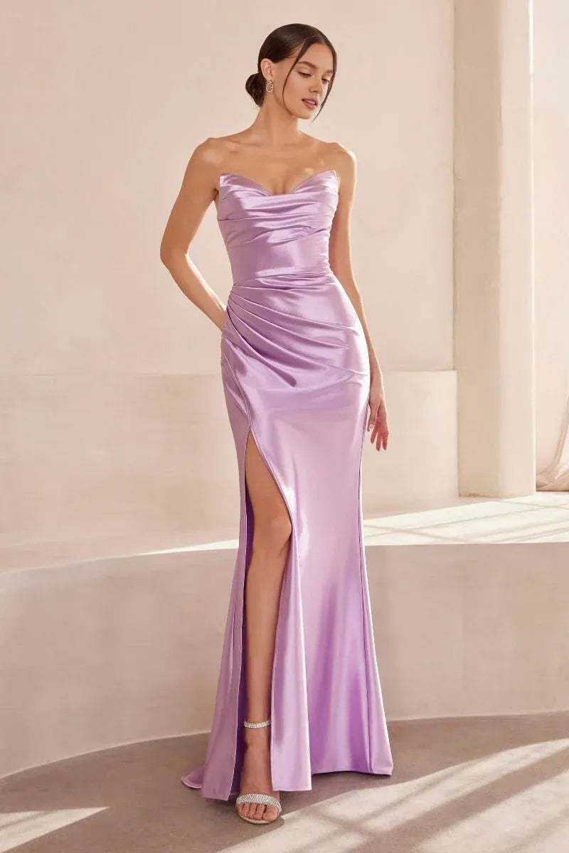 Weitese Dress Strapless Fitted Slit Long Formal Evening Mermaid/Trumpet Sweep/Brush Train Prom Dress
