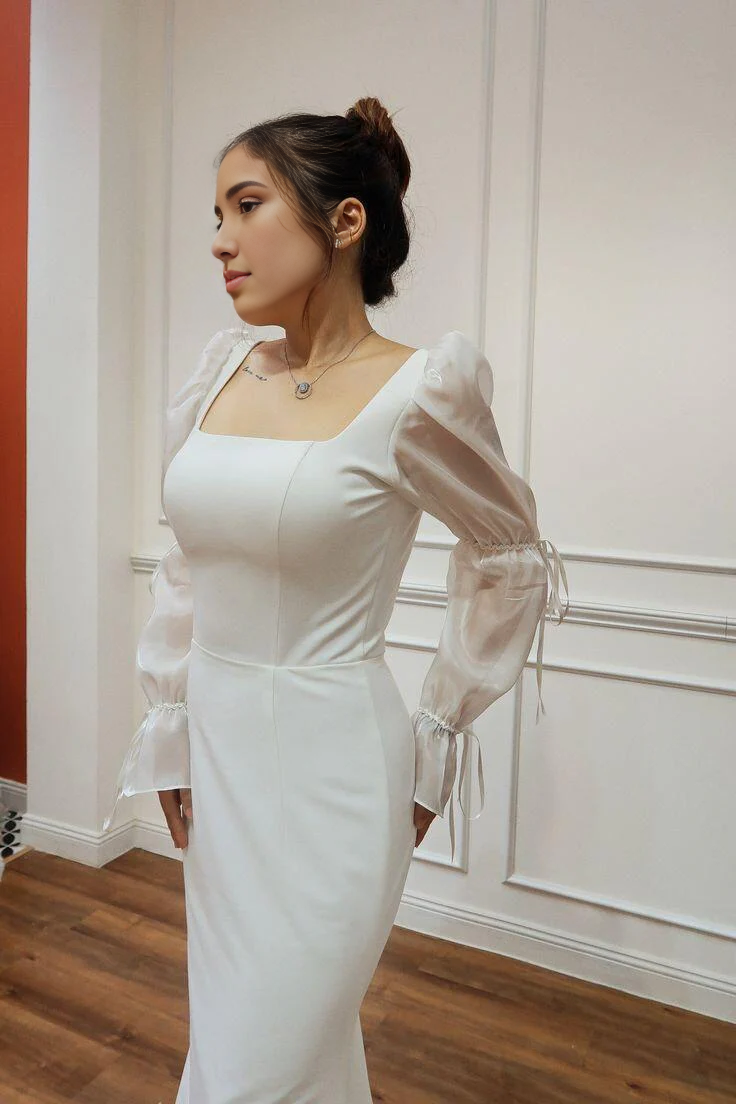 Vestidos formales Weitese, vestidos blancos de escote cuadrado, mangas largas, vestido de fiesta largo tipo sirena, vestido de novia ligero, tiendas de vestidos de fiesta, vestidos formales para mujer 