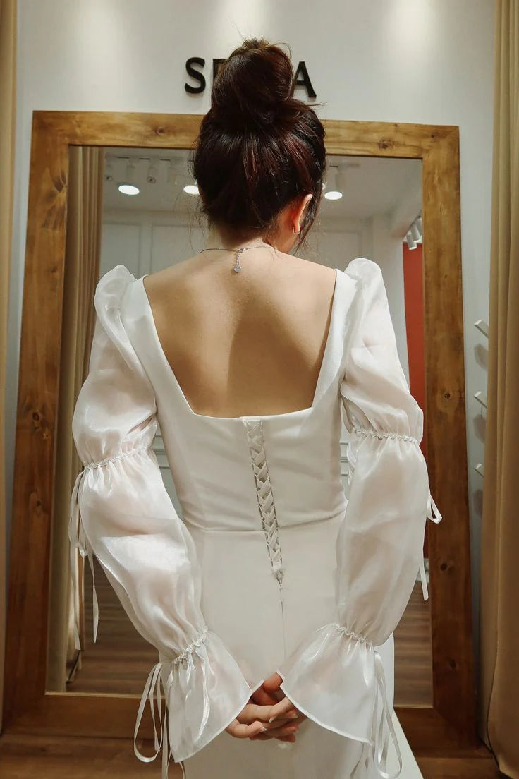 Vestidos formales Weitese, vestidos blancos de escote cuadrado, mangas largas, vestido de fiesta largo tipo sirena, vestido de novia ligero, tiendas de vestidos de fiesta, vestidos formales para mujer 