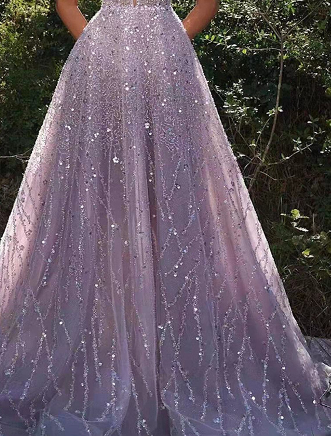 A-Line Evening Dresses Sparkle & Shine Dress Formal Wedding Party Floor Length Sleeveless V Neck Sequined Backless
