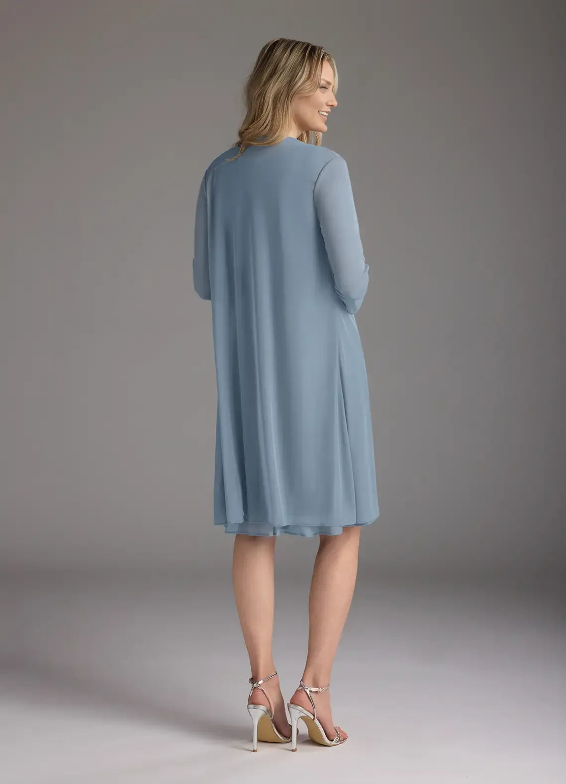 lovely A-Line Scoop-Neck Three-Quarter Sleeve Back Zip Knee-Length Mother of the Bride Dress