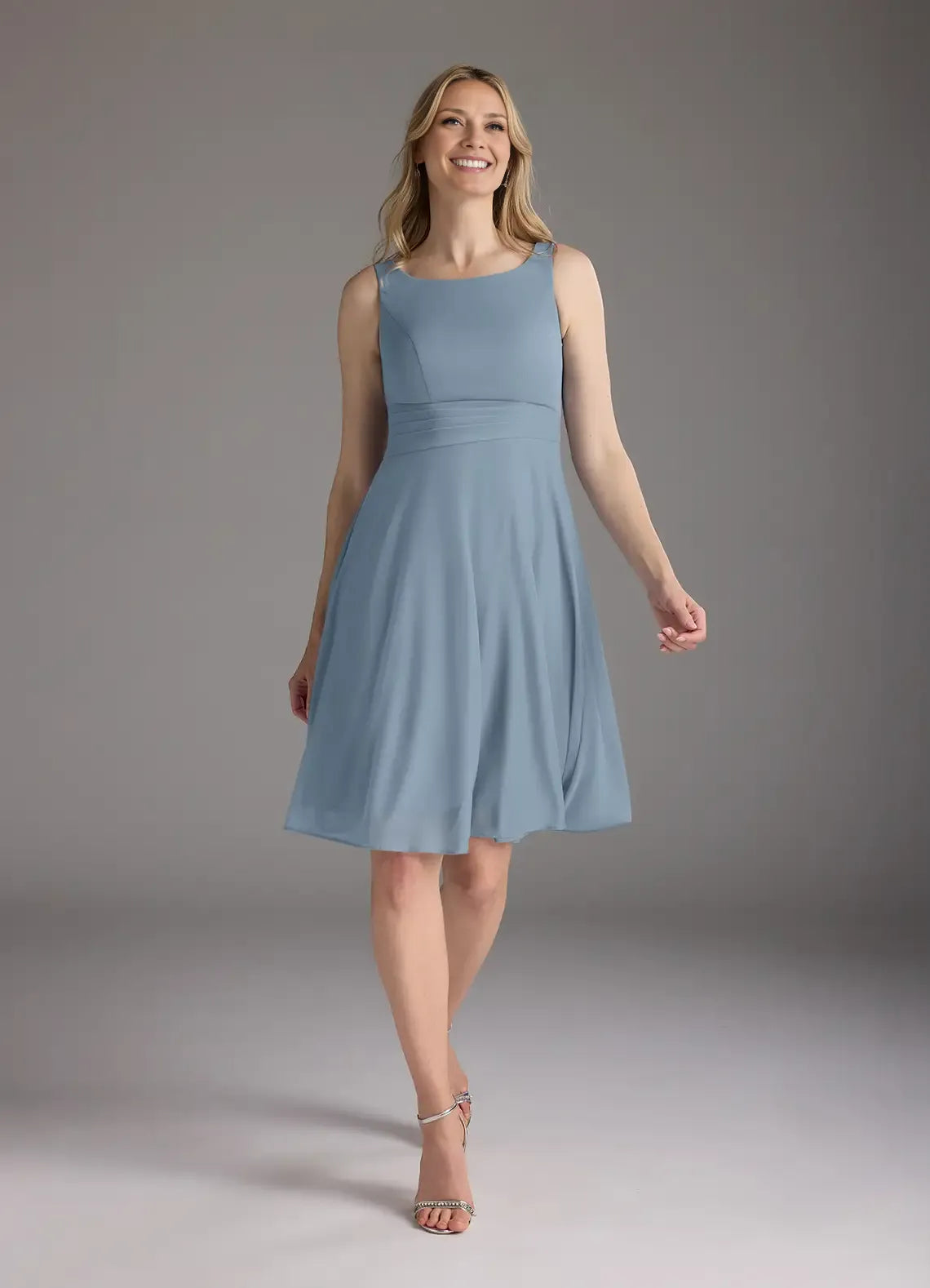 lovely A-Line Scoop-Neck Three-Quarter Sleeve Back Zip Knee-Length Mother of the Bride Dress