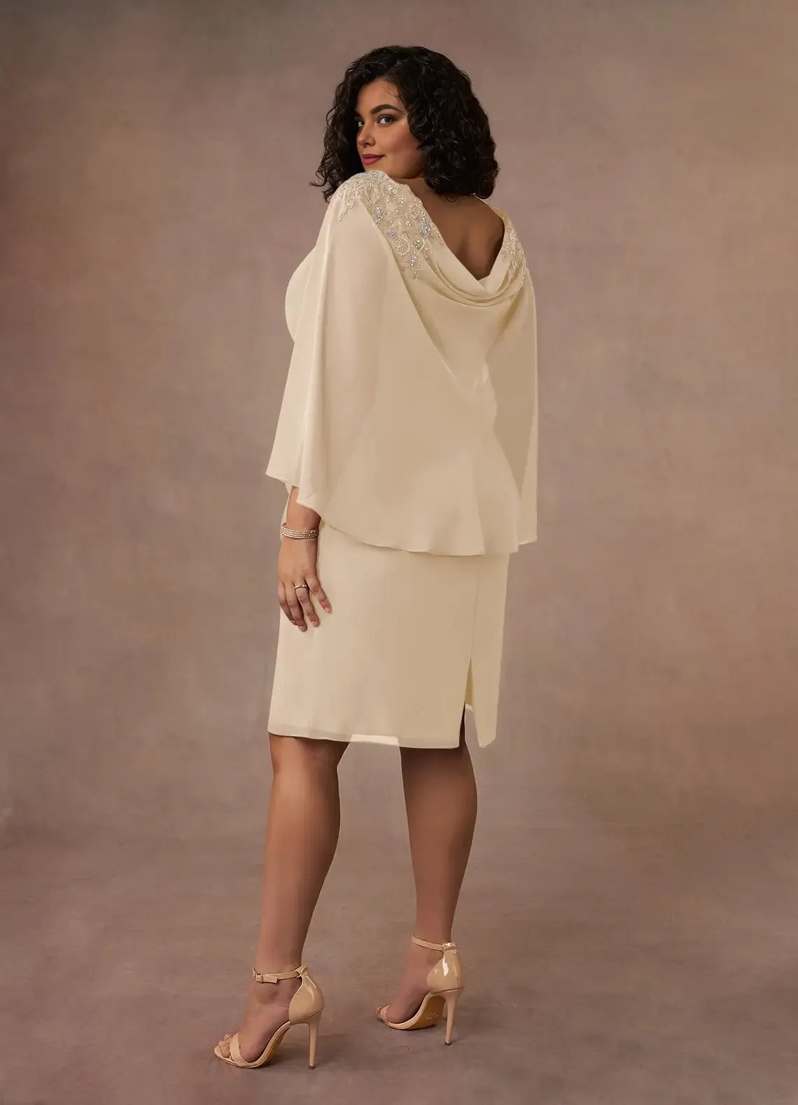 lovely Sheath Bateau Neck Cap Sleeve Back Zip Knee-Length Plus Size Mother of the Bride Dress