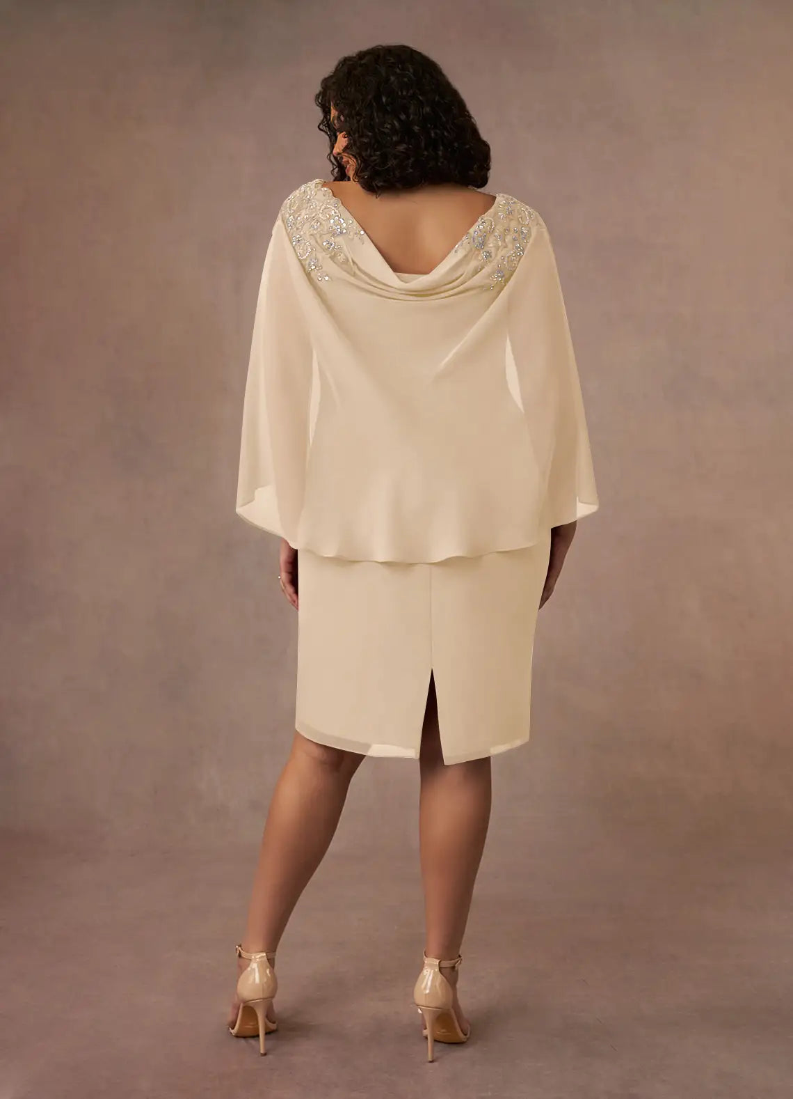 lovely Sheath Bateau Neck Cap Sleeve Back Zip Knee-Length Plus Size Mother of the Bride Dress
