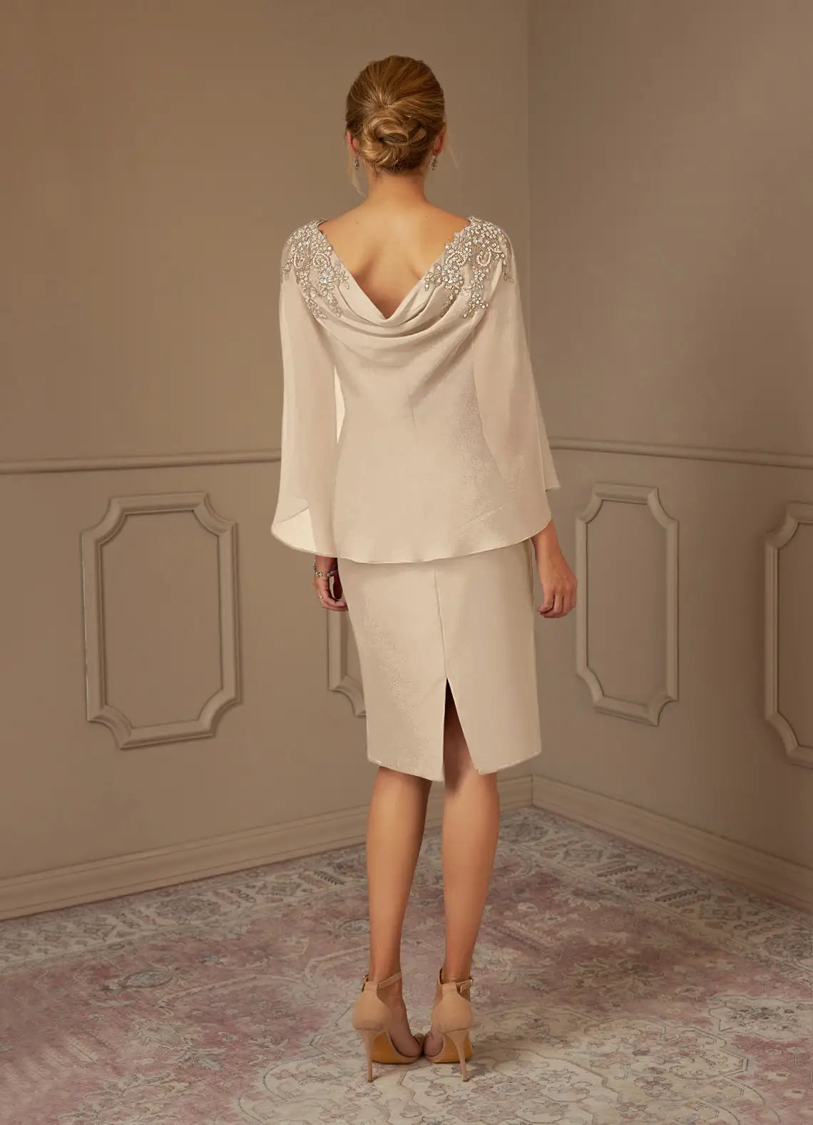 lovely Sheath Bateau Neck Cap Sleeve Back Zip Knee-Length Mother of the Bride Dress