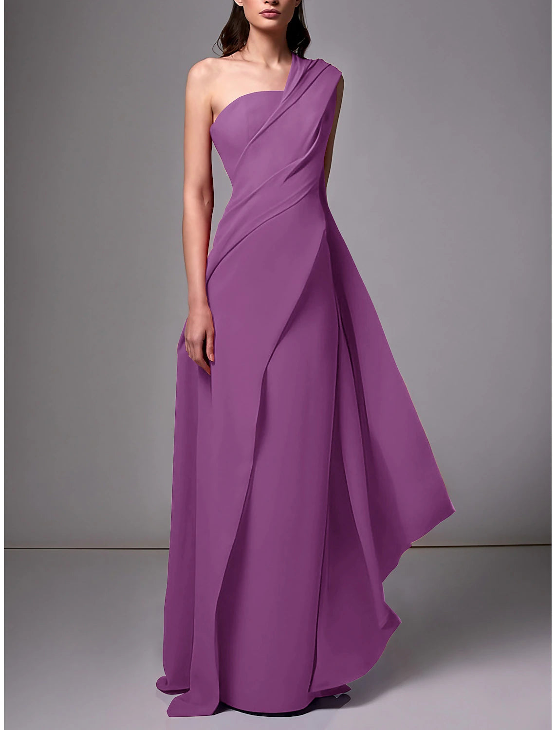 Sheath Evening Gown Red Green Dress Elegant Dress Formal Sweep / Brush Train Sleeveless One Shoulder Stretch Chiffon