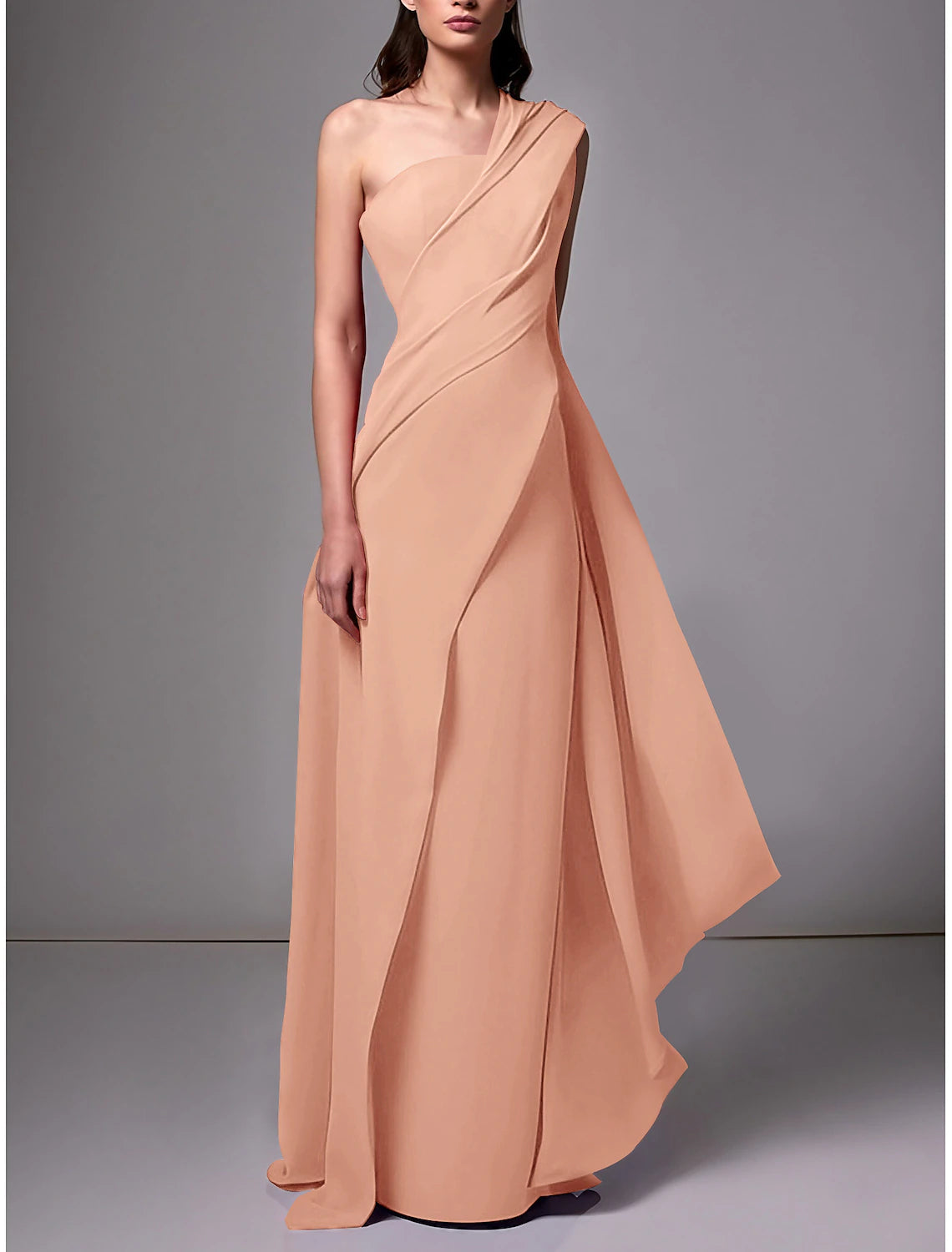 Sheath Evening Gown Red Green Dress Elegant Dress Formal Sweep / Brush Train Sleeveless One Shoulder Stretch Chiffon
