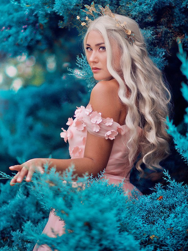 Off-the-Shoulder Applique Tulle Sleeveless Floor-Length Dresses