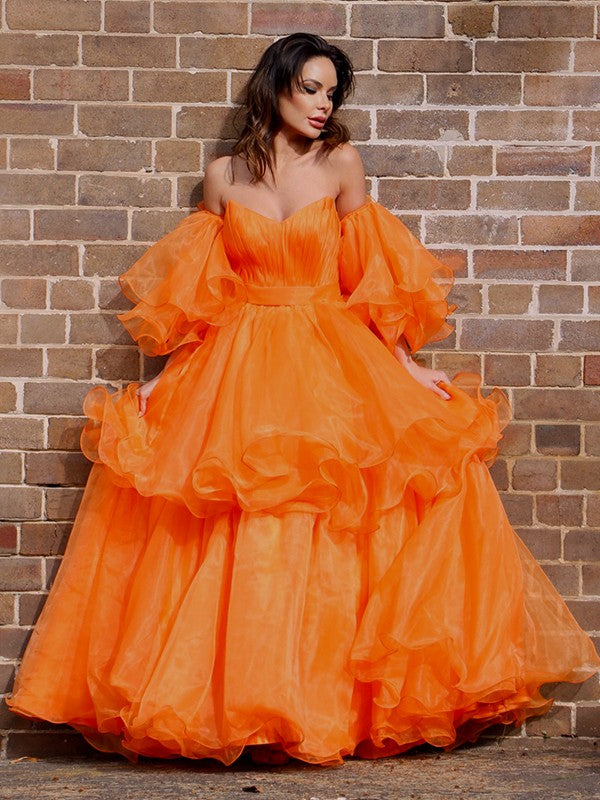 Organza Off-the-Shoulder Layers Long Sleeves Floor-Length Dresses