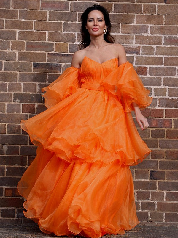 Organza Off-the-Shoulder Layers Long Sleeves Floor-Length Dresses