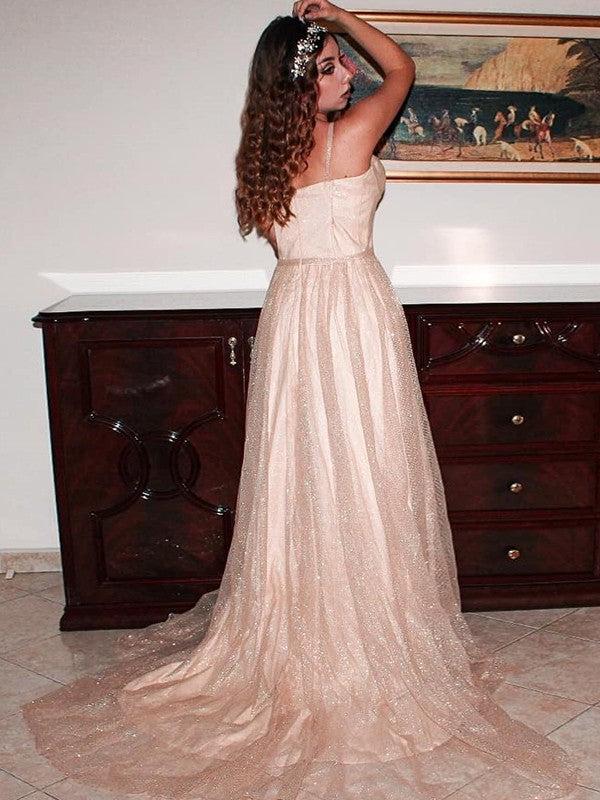 Ruffles Spaghetti Straps Sleeveless Sweep/Brush Train Dresses