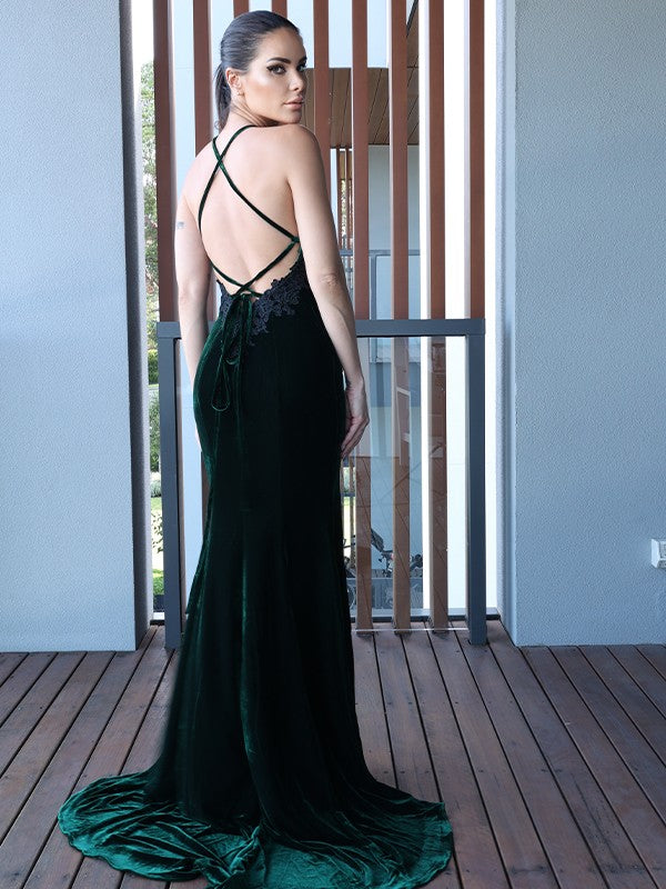 Applique Halter Sleeveless Sweep/Brush Train Dresses