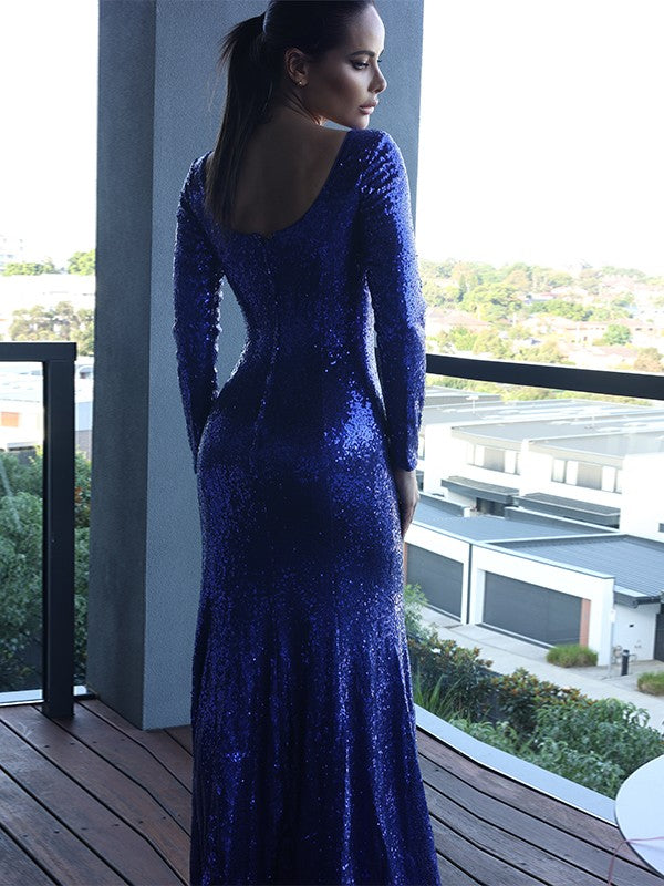 Ruffles Bateau Long Sleeves Sweep/Brush Train Dresses