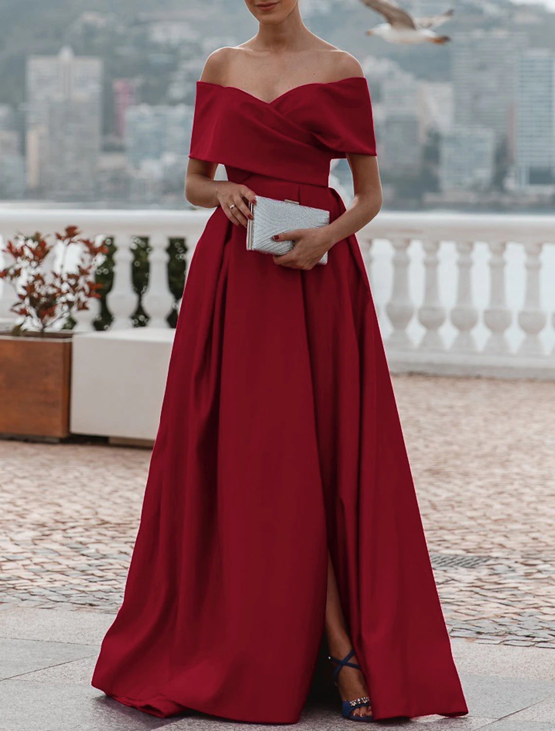 A-Line Evening Gown Party Dress Celebrity Style Dress Formal Wedding Court Train Sleeveless Off Shoulder Bridesmaid Dress Satin