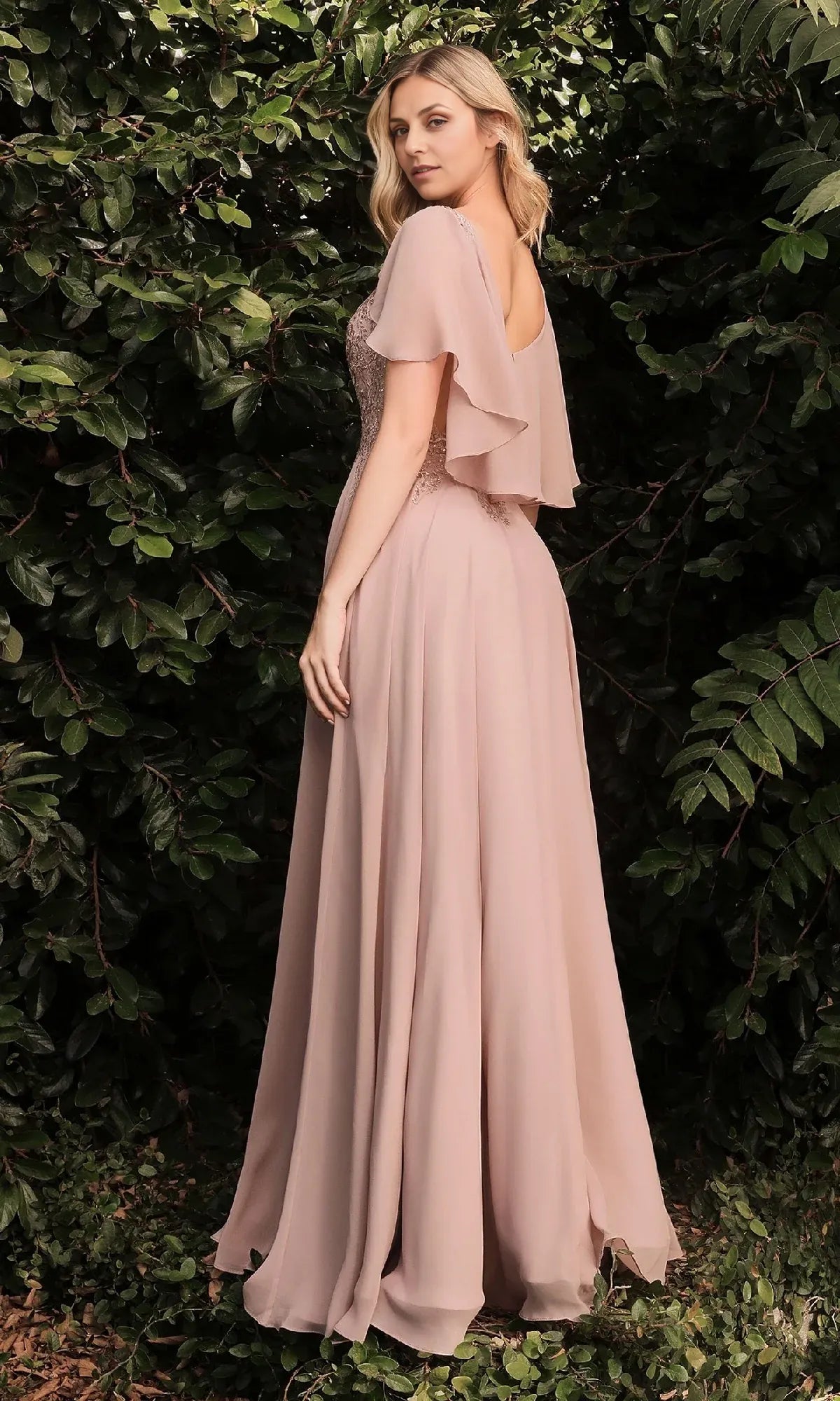 Weitese Dress Elegant Cape-Sleeve Long A-Line Prom Dress Boat Neck Floor-Length Mother of the Bride Dress