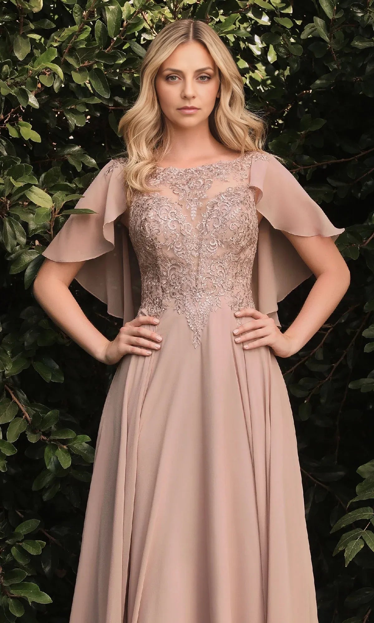Weitese Dress Elegant Cape-Sleeve Long A-Line Prom Dress Boat Neck Floor-Length Mother of the Bride Dress