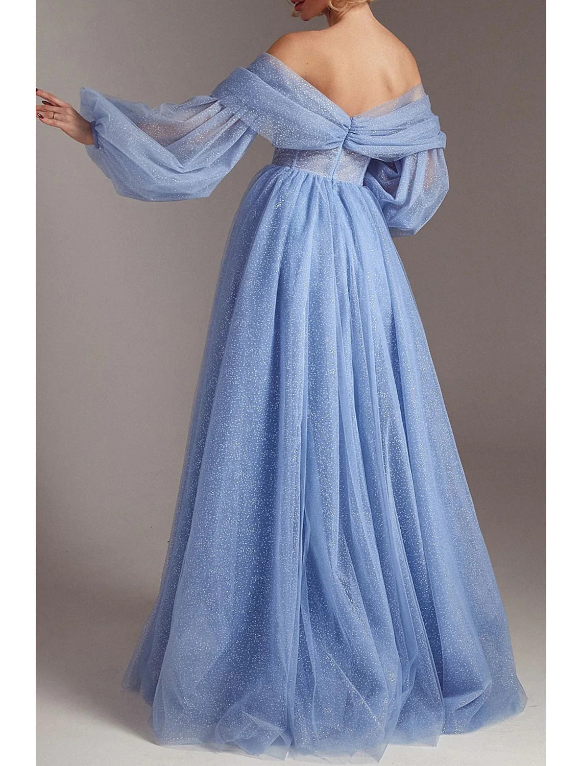 A-Line Evening Dresses Corsets Dress Formal Wedding Party Dress Floor Length Long Sleeve Off Shoulder Tulle