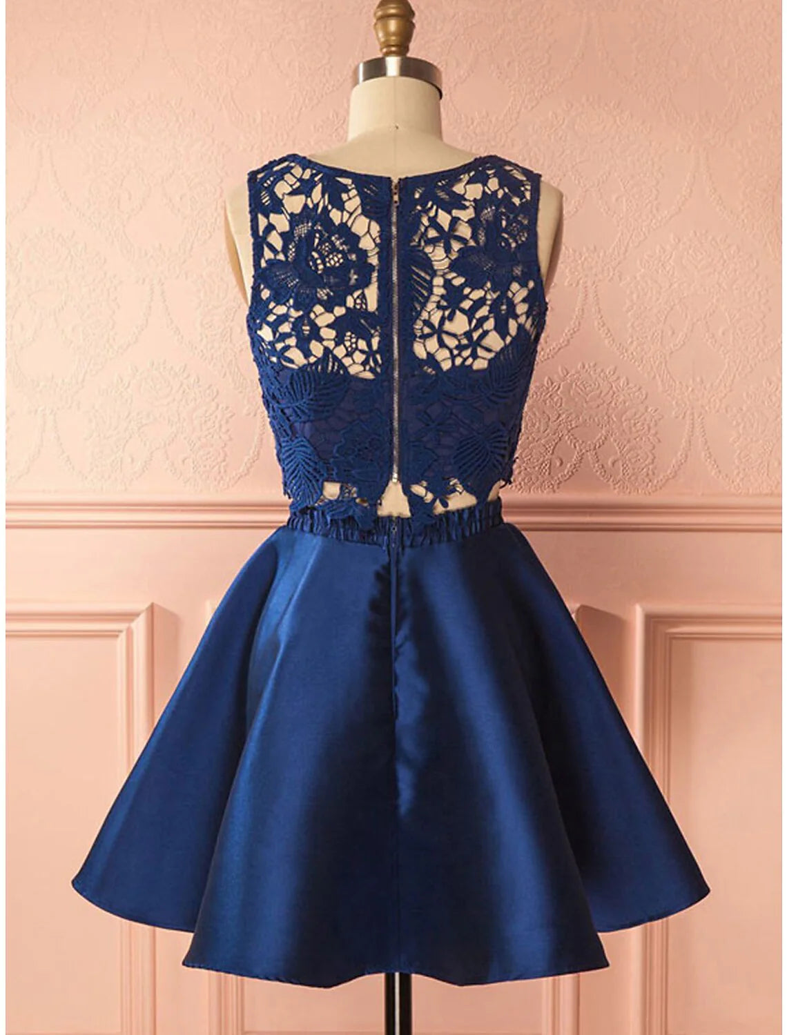 Two Piece Cocktail Dresses Party Dress Graduation Short / Mini Sleeveless Jewel Neck Lace Backless