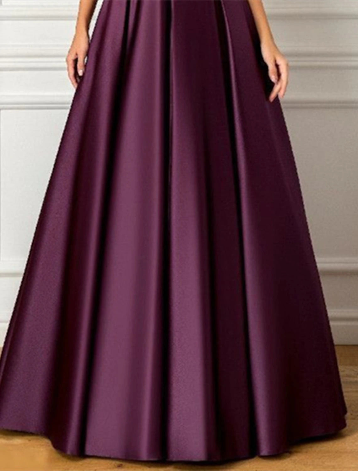 A-Line Evening Gown Elegant Dress Formal Wedding Guest Floor Length 3/4 Length Sleeve V Neck Satin