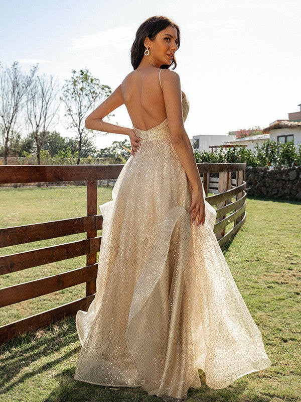 Ruched V-neck Sleeveless Floor-Length Dresses