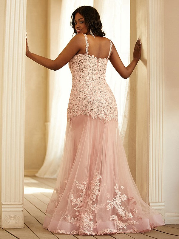 Tulle Applique Straps Sleeveless Sweep/Brush Train Dresses