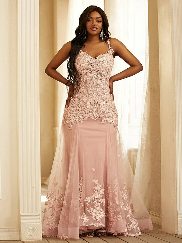 Tulle Applique Straps Sleeveless Sweep/Brush Train Dresses