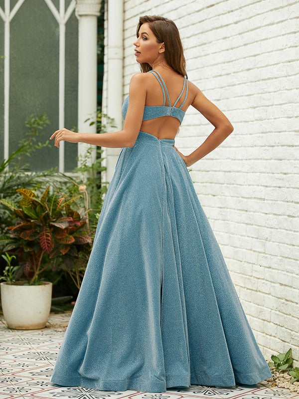 Ruffles V-neck Sleeveless Floor-Length Dresses