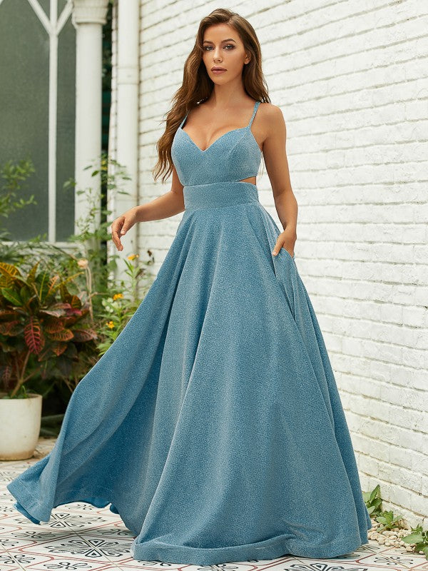 Ruffles V-neck Sleeveless Floor-Length Dresses