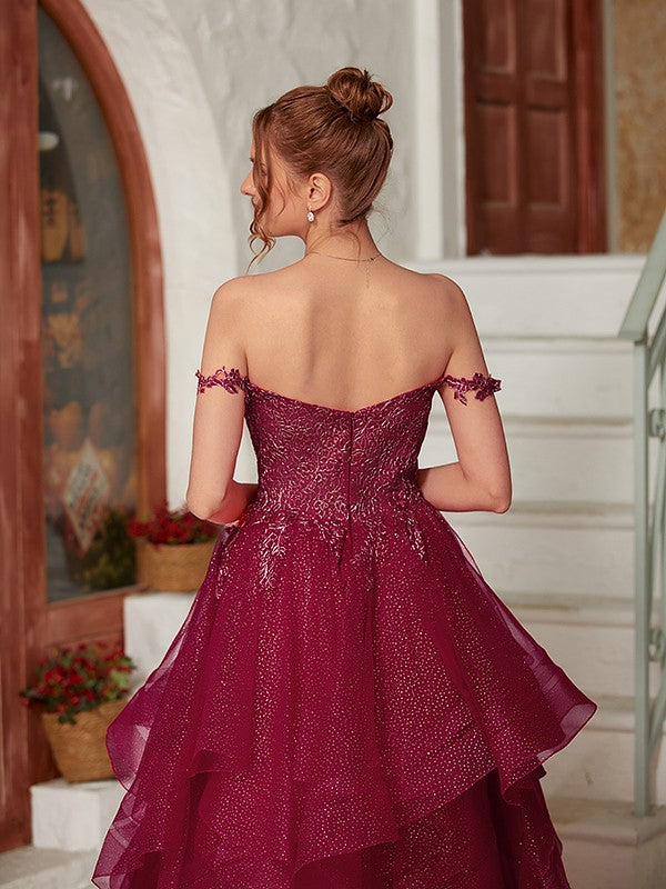 Applique Off-the-Shoulder Sleeveless Floor-Length Dresses