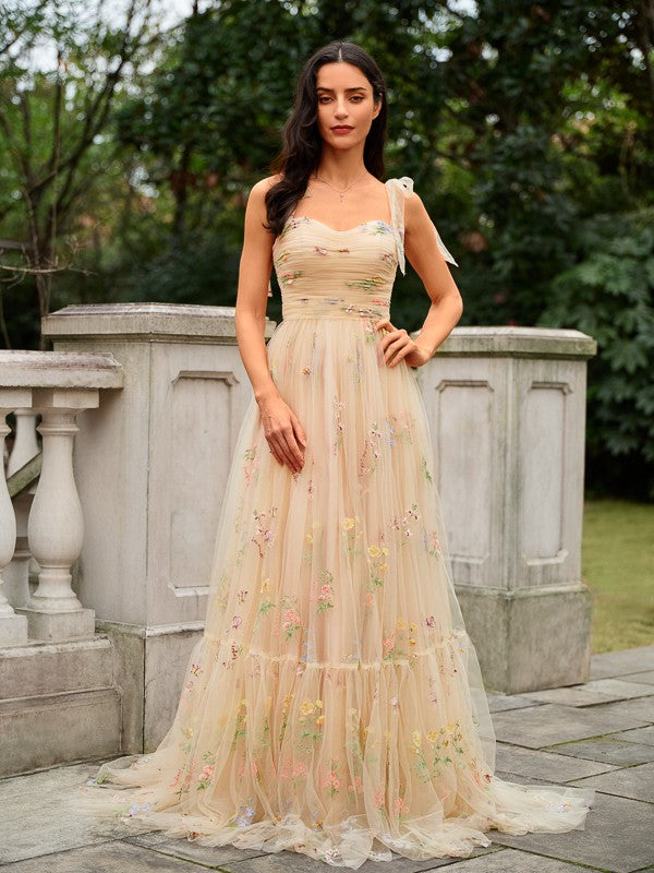 Ruffles Straps Sleeveless Sweep/Brush Train Dresses