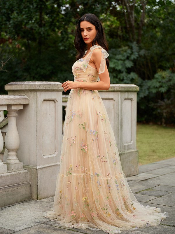 Ruffles Straps Sleeveless Sweep/Brush Train Dresses