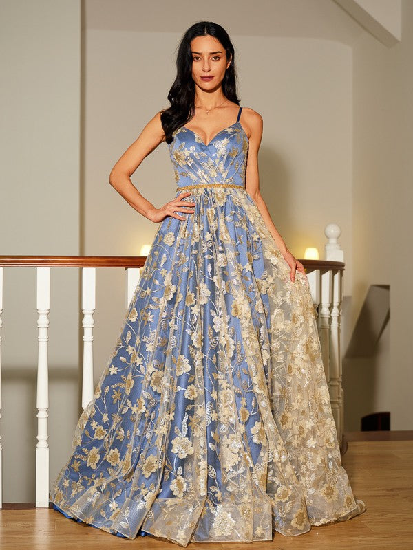 Satin Lace V-neck Sleeveless Court Train Dresses