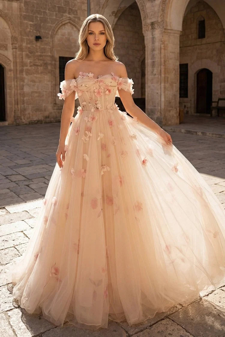 Blushing Pink Tulle Ball Gown Sweetheart Lace-Up Back Floor-Length Dress