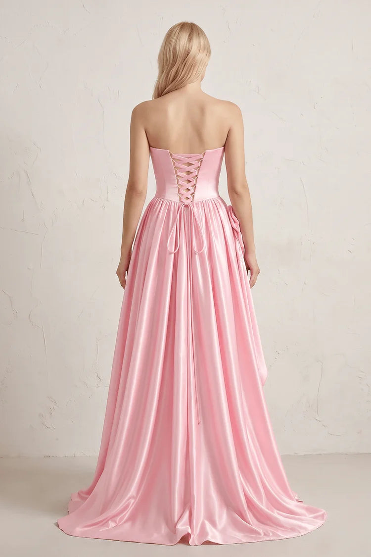Blushing Pink Satin A-Line Sweetheart Lace-Up Back Floor-Length Dress