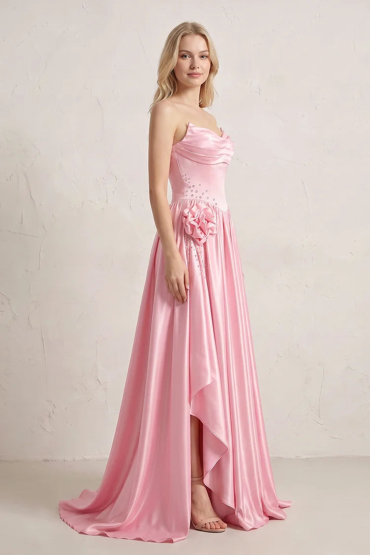 Blushing Pink Satin A-Line Sweetheart Lace-Up Back Floor-Length Dress