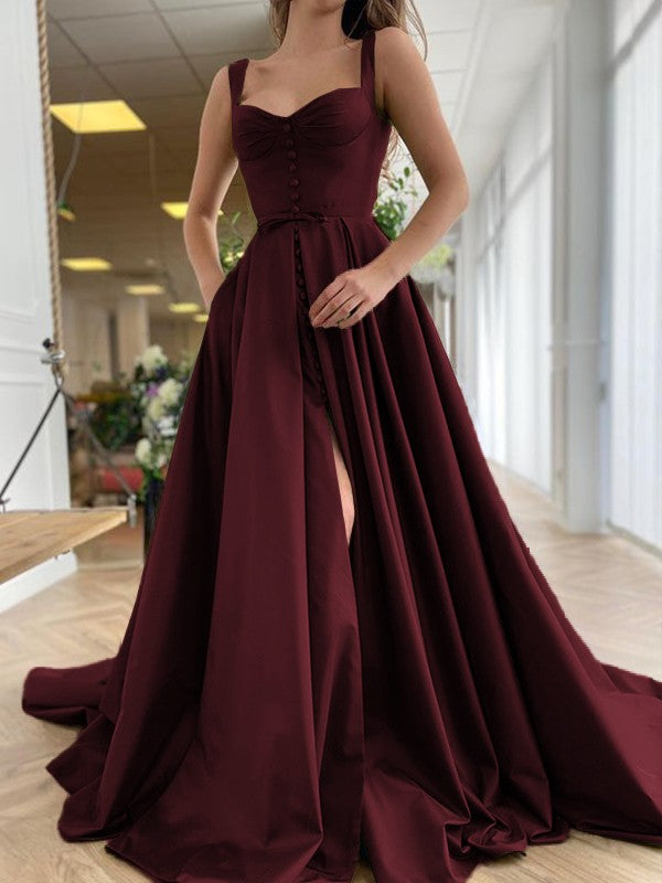 Court Train Straps Sleeveless Satin Ruffles Dresses