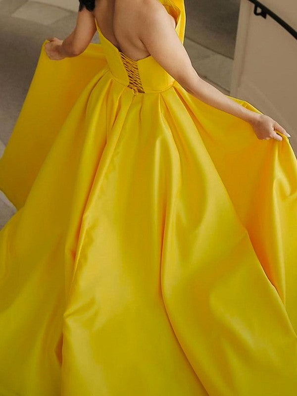 Satin Ruffles Strapless Sleeveless Sweep/Brush Train Dresses